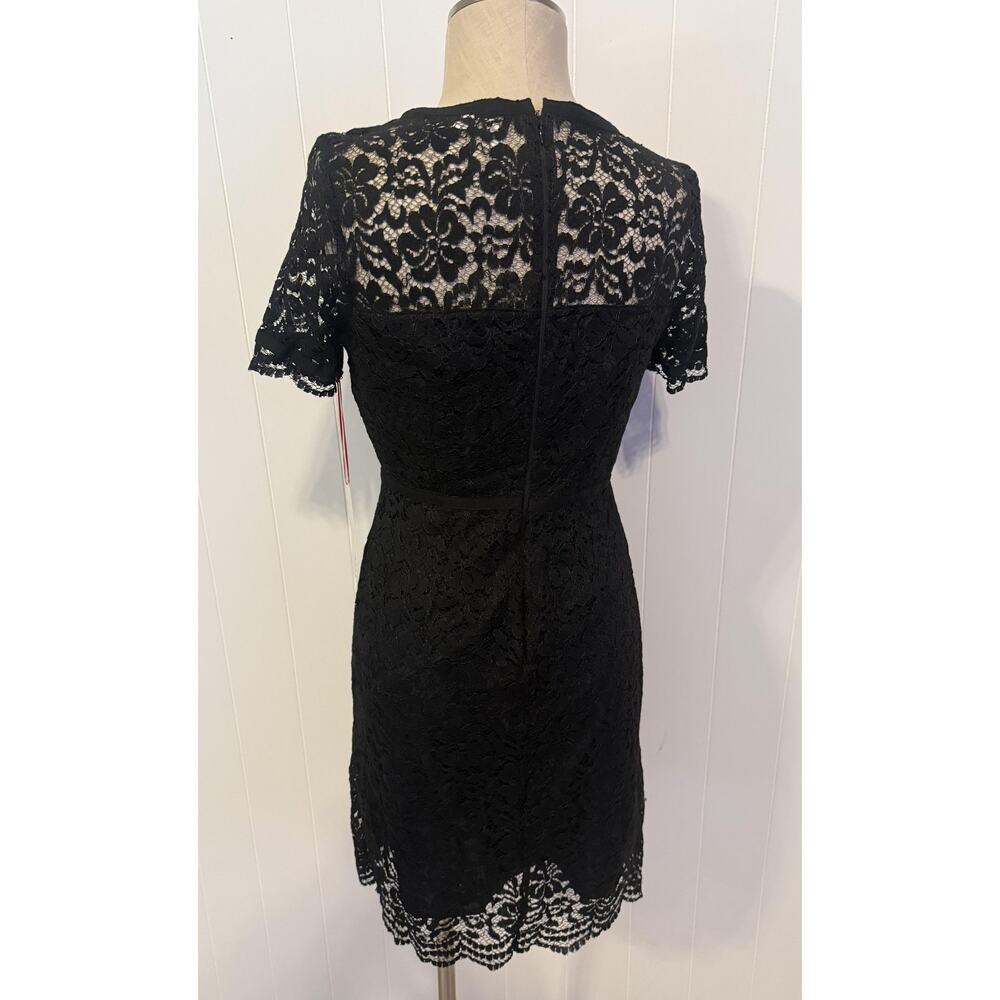 Elle Dress Womens 6 Black Lace Short Sleeve Sheath Little Black Dress Party New - Picture 5 of 11